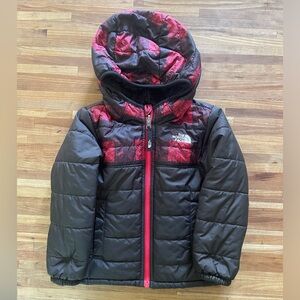 North Face reversible winter jacket, red plaid, 4T